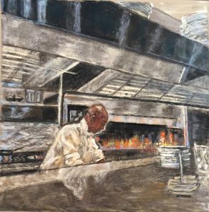 Manning the Oven is a pastel painting by award winning pastel artist Jane E. Robbins.